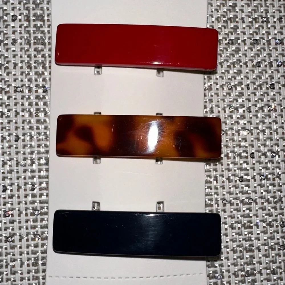 JANIE AND JACK RED BLACK LEOPARD BROWN Barrettes SET of 3